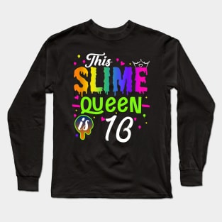 Kids This Slime Queen Is 10 Girl 10th Birthday Party Squad Outfit Long Sleeve T-Shirt